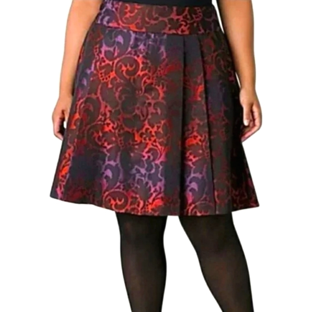 NWT Lane Bryant Purple Black Red Floral A-Line Pleated Side Zipped Skirt 20